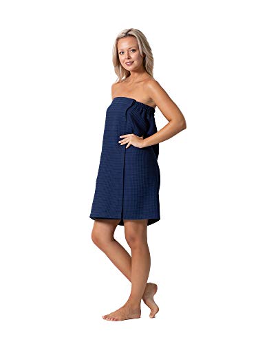 Robe Direct Quick Dry, Lightweight Waffle Spa/Bath Wrap with Adjustable Closure & Elastic Top - color: Navy, size: Small-Medium