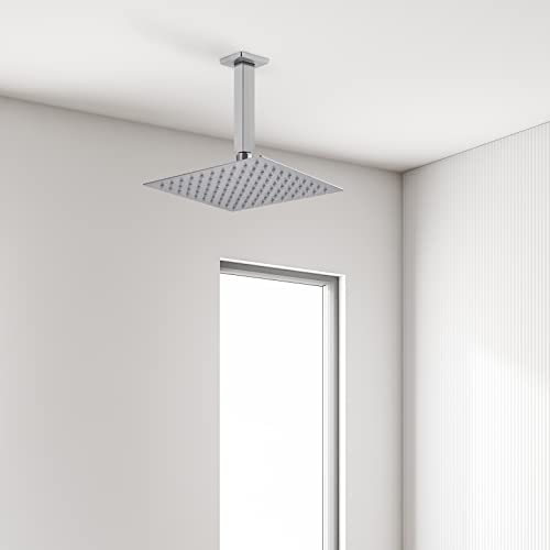 6 Inch Brushed Nickel Square Ceiling Mount Shower Arm and Flange | Stainless Steel Rainfall Straight Extension, Rain Head Shower Pipe - color: Brushed Nickel, style: 6 Inches