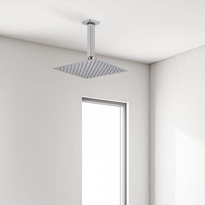 6 Inch Brushed Nickel Square Ceiling Mount Shower Arm and Flange | Stainless Steel Rainfall Straight Extension, Rain Head Shower Pipe - color: Brushed Nickel, style: 6 Inches