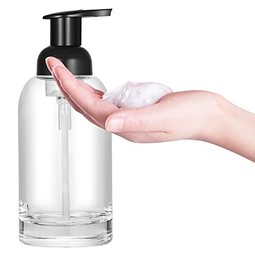 CHBJDAN 2 Pack Thick Clear Glass Jar Soap Dispenser with Foaming Pump, 13 Ounce Clear Round Bottles Dispenser with Foaming Pump (Black, 13oz) | 13 Ounce Clear Round Bottles Dispenser with Foaming Pump, Foam Soap Dispenser