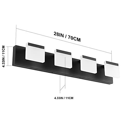 Ralbay 4 Light Black Bathroom Vanity Light Fixtures Acrylic Matte Black Vanity Light Fixtures LED Modern Bathroom Vanity Lights Over Mirror - color: Black, size: 4-Light