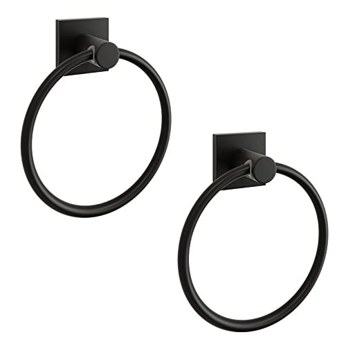 BGL Towel Ring Black Matte Modern Hand Towel Ring 2 Packs for Bathroom Wall Mounted Bathroom Towel Holder Bathroom Towel Rack - color: Matte Black, size: SQUARE