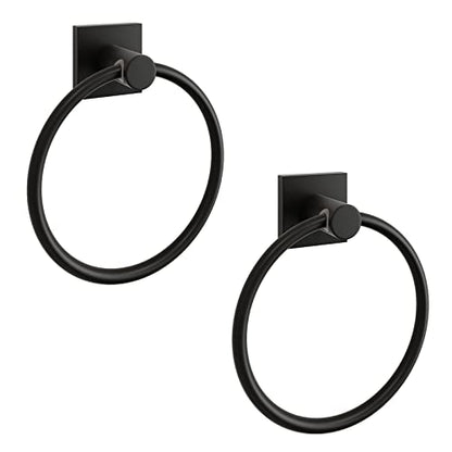 BGL Towel Ring Black Matte Modern Hand Towel Ring 2 Packs for Bathroom Wall Mounted Bathroom Towel Holder Bathroom Towel Rack - color: Matte Black, size: SQUARE