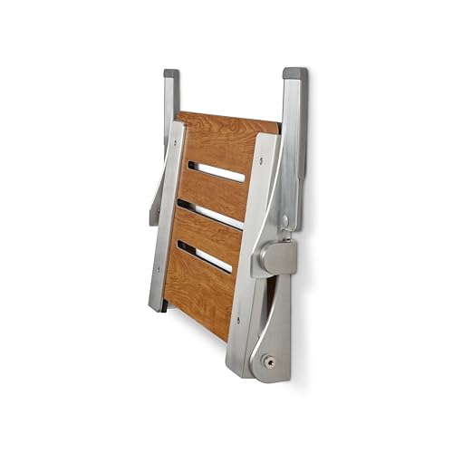 Seachrome Silhouette Comfort Folding Wall Mount Shower Bench Seat with Arms, Rustic Teak Seat with Silver Frame - color: Rustic Teak With Silver Frame