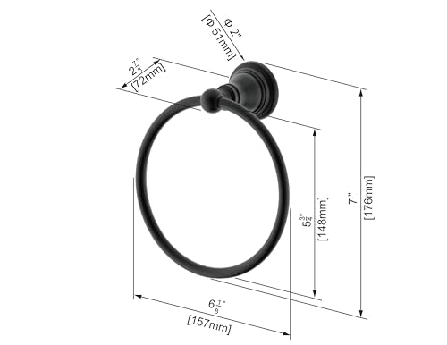 F-0801-MT Bath Towel Ring, Bathroom Hardware Accessories Wall Mounted Towel Holder for Bathroom,Matte Black Finished - color: Matte Black