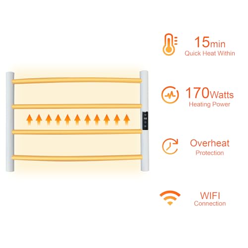 Electric Towel Rack with Voice Control for Alexa & Google Home,TUYA - Wall-Mounted Bathroom Heating Towel Warmer,Plug-in,Stainless Steel Material,16.54x23.62x5.51 in,White,4 Bars - color: White With Wifi, size: 4 Bar