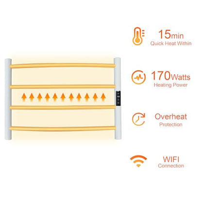 Electric Towel Rack with Voice Control for Alexa & Google Home,TUYA - Wall-Mounted Bathroom Heating Towel Warmer,Plug-in,Stainless Steel Material,16.54x23.62x5.51 in,White,4 Bars - color: White With Wifi, size: 4 Bar