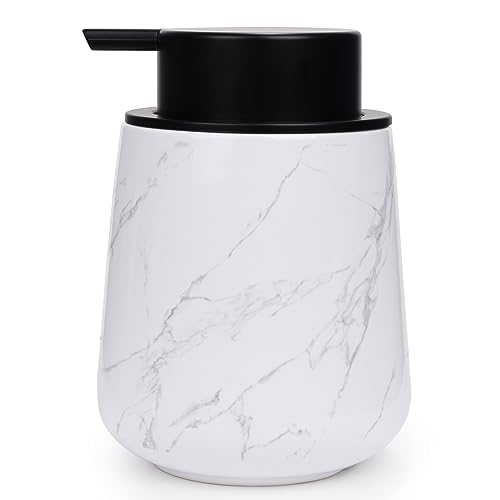 BosilunLife Ceramic Soap Dispenser - Dish Soap Dispenser for Bathroom 12Oz | Refillable Liquid Hand Wash Dispenser for Essential Oil, Lotion Soap, Marble - color: Marble
