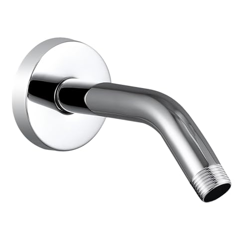 Voolan Shower Arm with Flange and Teflon Tape, Extension Shower Head Arm for Bathroom Fixed Shower Head, Solid Stainless Steel, Wall Mounted (6 Inch, Chrome) - color: Chrome, style: 6 Inch