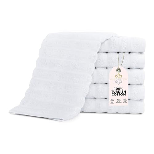 CTT Luxurious 100% Turkish Cotton Washcloths 6 Pack, Highly Absorbent & Quick Dry, Face Towels Wash Cloths for Hotel, Spa & Gym | 13"x13" (White) - color: White, size: 6-Piece Washcloth Set