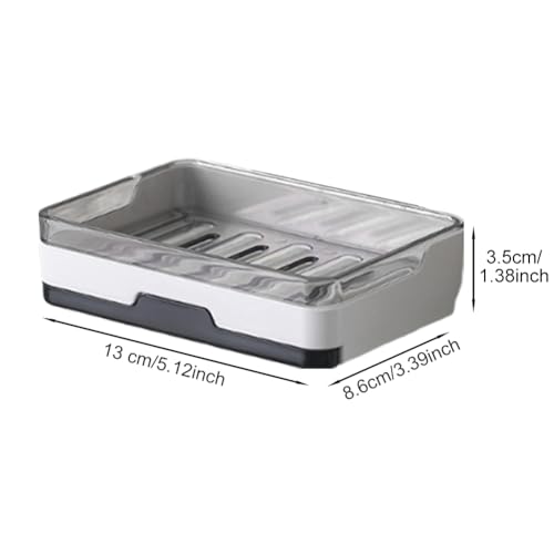 2 pcs Self Adhesive Soap Dish with Drawer-Type Drip Tray and 2 No-Trace Adhesive Pad, Wall Mounted Soap Holder Shower Sink Bar Soap Sponge Holder Tray Rack(White)