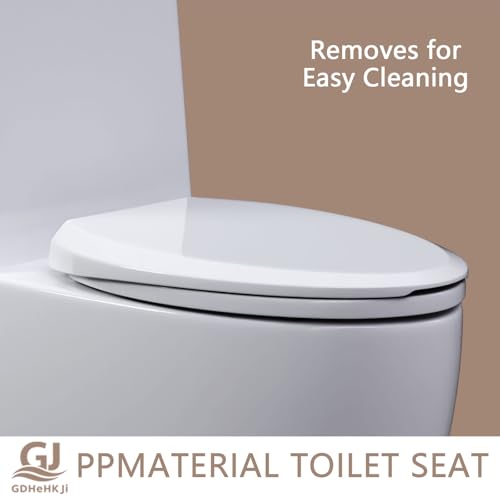 Soft Close Elongated Toilet Seat Oval White | Quick Release Toilet Seat | Anti Wiggling Quiet Close Lid | Easy to Install & Clean | White