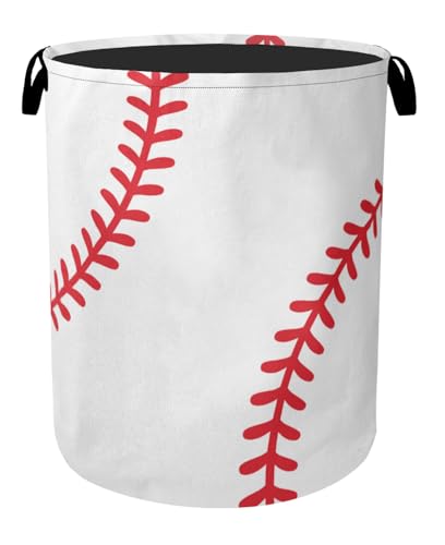 Baseball Large Clothes Hamper Bag - Laundry Basket with Handles, Space Saving Foldable Design for Nursery - color: Baseball