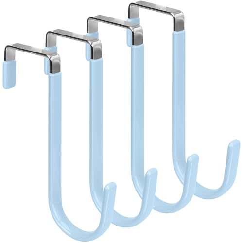 FYY Over the Door Hooks, Single-Hanger 4 Pack, Fits Doors 1 3/8" Cyan | Heavy Duty Metal, Hold 20lbs, Rubber-Coated, No-Drilling, for Bathroom Dorm, Hanging Towels Clothes Hats Bags Coats Wreaths - color: A Cyan, size: Short, style: 4 Pack