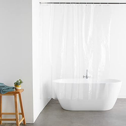 Amazon Basics Water Resistant 8-Gauge PEVA Shower Curtain Liner with Rust-Proof Metal Grommets and Plastic Hooks, 72" L x 72" W, Clear (Pack of 10) - color: Clear, size: 72"W x 72"L (Pack of 10), style: PEVA