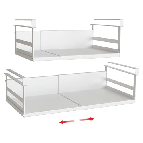 Expandable Under Cabinet Shelf Organizer with 0.94-Inch Thick Clips, Heavy Duty Extendable Under Shelf Storage Basket for Pantry or Laundry Room, White, 2 Pack, Interior: 4.13" H x 8.54" D - color: White-4.13"h X 8.54"d-0.94" Thick Clip, size: 2 Pack
