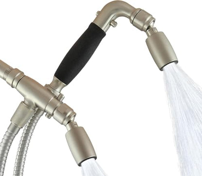 High Sierra® - Solid Lead-Free Metal 4-Way Combo CLASSIC™ Fixed and Handheld Shower Head with Hose. Run Separately or Both at Full Flow - 1.5 GPM per Shower Head - Brushed Nickel Finish - color: Nickel, size: 1.5 GPM