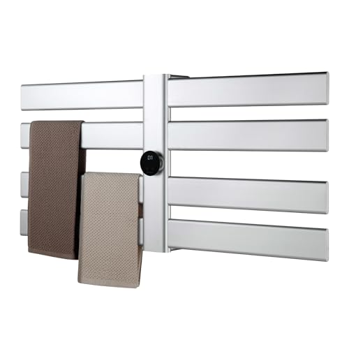 K&KALONZO Electric Towel Warmer Wall Mount Heated Rack Timer, 8-Bar,Silver | Fast Heat in 2 Min, 3 Heat Levels, Anti-Scald, NTC Safety, Plug-in/Hardwired Aluminum Towel Warmer for Bathroom - color: Silver, size: 8-Bar
