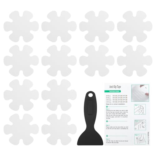 PATIKIL Bathtub Non Slip Stickers 3.9 x 3.9 Inch, 12 Pack Flower Safety Shower Floor Anti Slip Stickers with Adhesive Decals Scraper for Bath Tub Shower Floor Stair, White