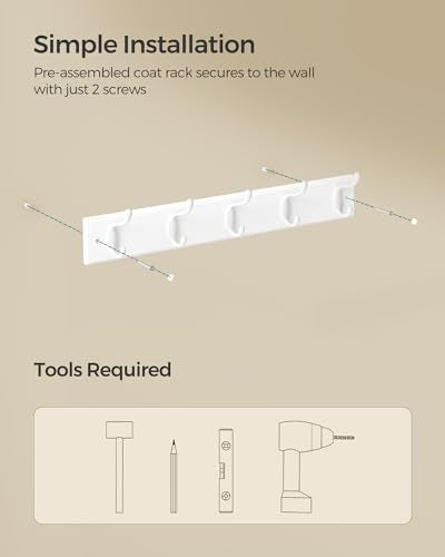 SONGMICS Wall-Mounted Coat Rack, Hook Rack, 5 Dual Metal Hooks, White | For Coats, Bags, Keys, in the Entryway, Bedroom, Living Room ULHR235W01 - color: White, size: 1 Pack-5 Hooks