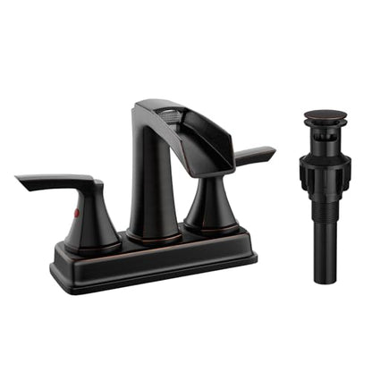 Fapully Oil Rubbed Bronze Bathroom Faucet, Waterfall 4 Inch Centerset | Mudroom Faucet, Lead-Free Brass, Faucet for Bathroom Sink with Pop-up Drain, Bathroom Sink Faucet - color: Oil Rubbed Bronze