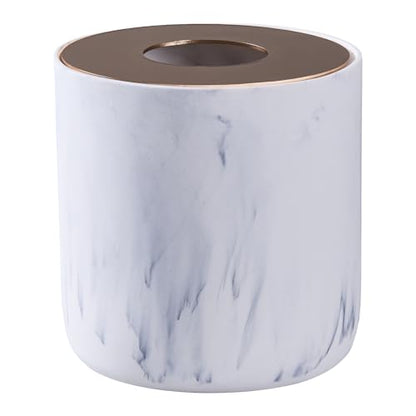White Marble Textural Mini Trash Can with Rose Gold Stainless Steel Lid, Small Countertop Trash Can for Bathroom Kitchen,Desk Trash Can,Table top Mini Garbage Cans,Resin Tiny Waste Basket for Vanity - color: Marble White
