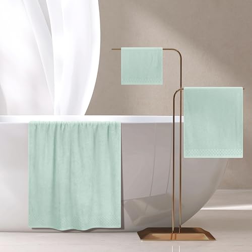 MyOwn Ultra Soft 3 Pack Cotton Towel Set, Contains a Bath Towels 28x55 inch, a Hand Towels 16x24 inch & a Wash Coths 12x12 inch, Ideal Everyday use, Compact & Lightweight - Sea Green - color: Sea Green, size: 3 Pack Set