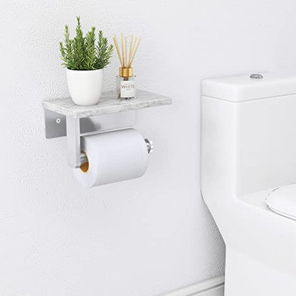 Gypie Toilet Paper Holder with Marble Shelf, Wall Mounted Brushed Nickel | Stainless Steel Tissue Roll Paper Holder Dispenser for Bathroom Washroom - color: Brushed Nickel