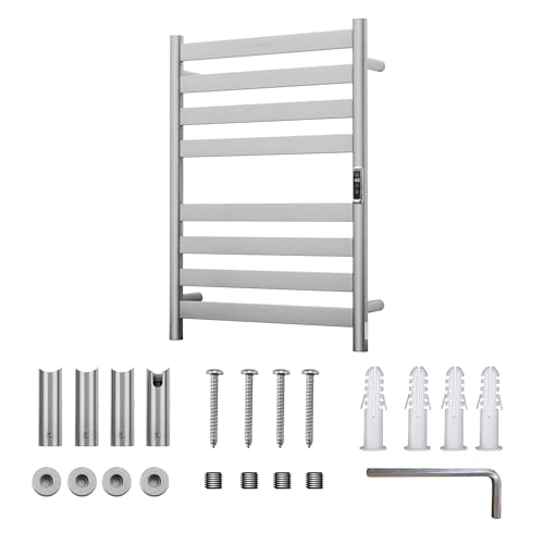 Heated Wall Mounted Electric Towel Warmer Rack,Timer & Temperature Control, 8 Bar Stainless Steel Towel Heater for Bathroom (Brushed, 8 Bars) - color: Brushed, size: 8 Bars
