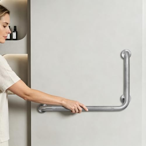 Angled Shower Grab Bar, 12x16 Inch Stainless Steel Bathroom Grab Bar, 1.25" Diameter L-Shaped Brushed Nickel Grab Bars for Bathtubs and Showers, Handicap Shower Grab Bar for Seniors Elderly - size: 12x16 Inch