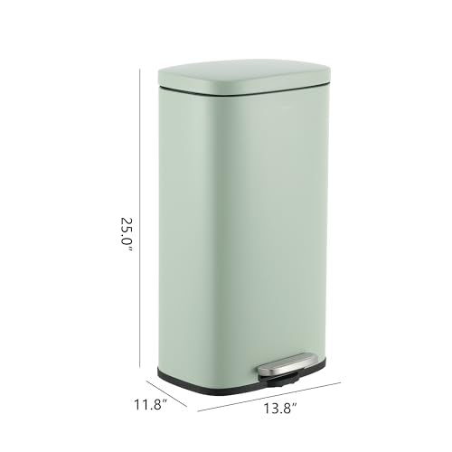 happimess Curtis 8 Gal Step Trash Can Soft Close 25", Pistachio Gelato | Iron Construction, Satin Finish, Removable Liner, Steel Pedal, 20 Trash Bags Included, Kitchen Office Bin - color: Pistachio Gelato