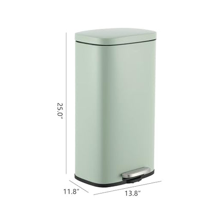 happimess Curtis 8 Gal Step Trash Can Soft Close 25", Pistachio Gelato | Iron Construction, Satin Finish, Removable Liner, Steel Pedal, 20 Trash Bags Included, Kitchen Office Bin - color: Pistachio Gelato