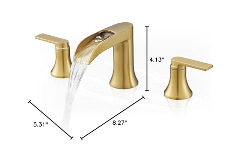 Brushed Gold Bathroom Faucet Waterfall, 2 Handle Brass Bathroom Sink Faucet Widespread, Modern 6-16 Inch Bathroom Faucets 3 Hole, Bathroom Vanity Faucets for Hotel, NOT Included Pop-up Drain - color: Brushed Gold, style: NO Pop Up Drain