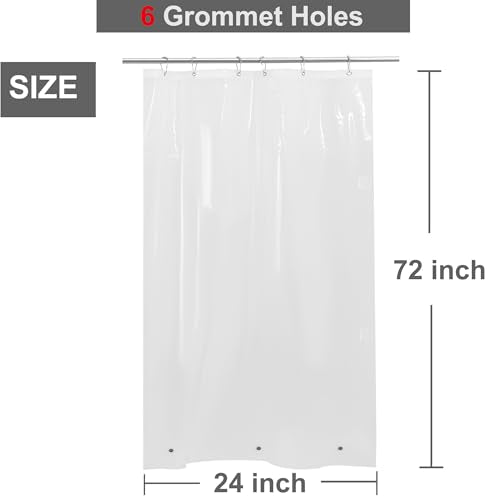 24x72 Narrow Shower Curtain Liner with Side Magnetic Clips, Clear | Close to Wall & Splash Guard, Bottom Magnets, Heavy Duty Small Shower Liner 24 x 72 Inch for Bathroom - color: 8g.heavy-clear, size: 24"W x 72"L (Pack of 1)