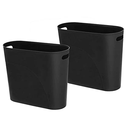 ROYFACC Small Trash Can Plastic Bathroom Wastebasket 3.2 Gallon Slim Garbage Container Bin with Handle for Home Kitchen Bathroom Bedroom Office, 2 Pack (Black) - color: Black