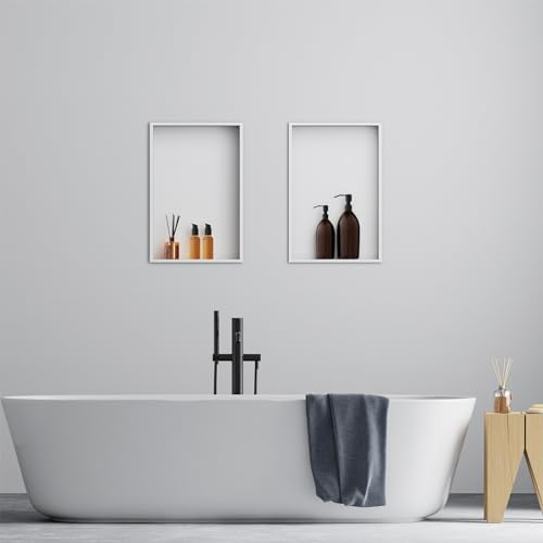 Achelous Stainless Steel Insert Shower Niche 18" X 12" NO Tile Needed, Bathroom Wall Niche Recessed Shower Shelf Organizer, Wall-Inserted Niche Recessed Shower Caddy, Matte White - color: Matte White, size: 18" X 12"
