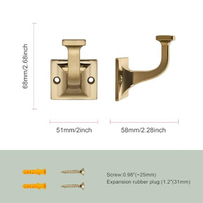 CHIVS Heavy Duty Sold Zinc Towel Hooks, Wall Mounted Square Robe Hooks for Bathroom, Kitchen, Bedroom, Hotel ，Champagne Bronze Wall Hook 5 Pack - color: Champagne Bronze