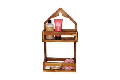 EcoDecors Teak Shower Caddy, Over Shower Head Organizer, Fully Assembled | Space-saving over shower head caddy keeps shampoo, soap, razors, and bath essentials neatly organized