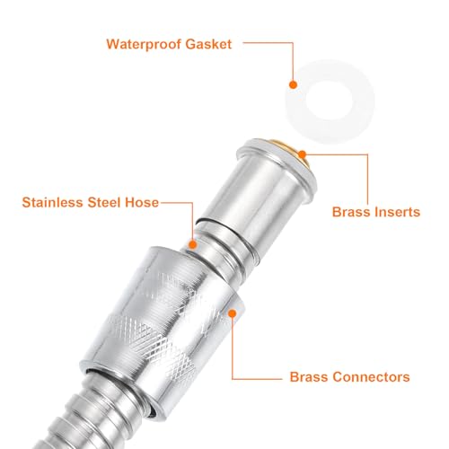 uxcell Shower Hose 59 Inches Extra Long Stainless Steel Handheld Shower Flexible Hose Replacement with Brass Connectors Anti-Explosion Anti-Kink Leakproof Hose, Silver - color: Silver, size: 1.5 m
