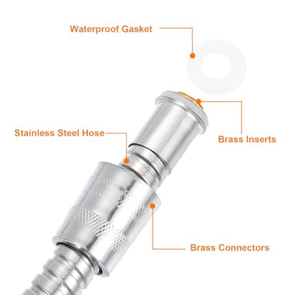 uxcell Shower Hose 59 Inches Extra Long Stainless Steel Handheld Shower Flexible Hose Replacement with Brass Connectors Anti-Explosion Anti-Kink Leakproof Hose, Silver - color: Silver, size: 1.5 m