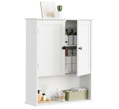 Bathroom Wall Cabinet, 30" x 24" White Painted Finish Wooden Wall Mounted Medicine Cabinet with 3 Level Adjustable Shelf, Over the Toilet Storage Cabinet, Wall Storage Cabinet for Bathroom - size: 24"L x 8"W x 30"H