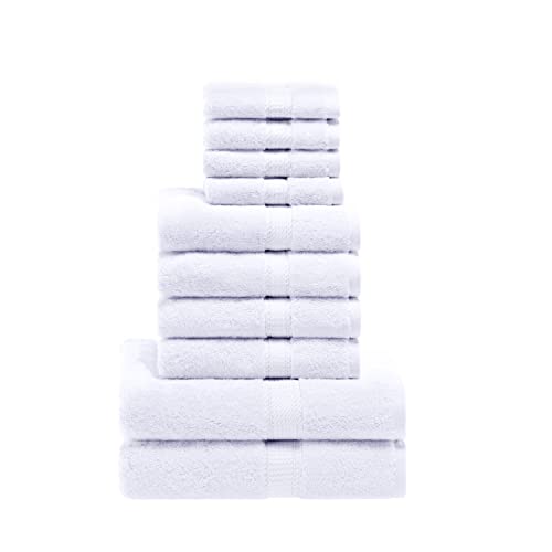 SUPERIOR Egyptian Cotton Ultra Plush & Absorbent, 10 Piece Set, White | Quick Dry, Soft Luxury Towel Set, Bath Essentials, Guest Bath, Spa, 2 Bath, 4 Hand, 4 Face Towels, Madeline Towels - color: White, size: 10-Piece Towel Set