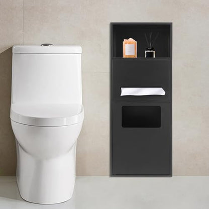 in-Wall Trash Bin Cabinet, Stainless Steel Recessed Toilet Paper Holder, 27.5in Tall Built-in Hidden Trash Can for Kitchen Bathroom Living Room Bedroom Hotel - color: Black