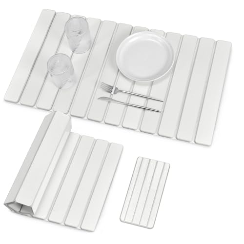 Large Stone Dish Drying Mat for Kitchen Counter, Foldable Quick Drying Dish Mats, Ultra Absorbent Diatomaceous Earth Mats for Dishes Bottles Cups, Match Any Countertop (White 24"×16" & 8"x4") - color: White, size: 28" x 16"
