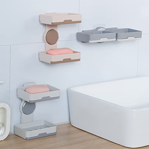 Soap Holder, PEFWO Strong Adhesive Double Layer Soap Dish, Removable Drill-Free Shower Soap Holder for Shower, Bathroom, Bathtub, Kitchen (White) - color: White