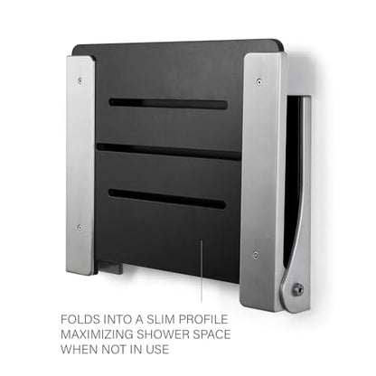 Seachrome Silhouette Folding Wall Mount Shower Bench Seat, Black Seat with Silver Frame - color: Matte Black Seat With Silver Frame