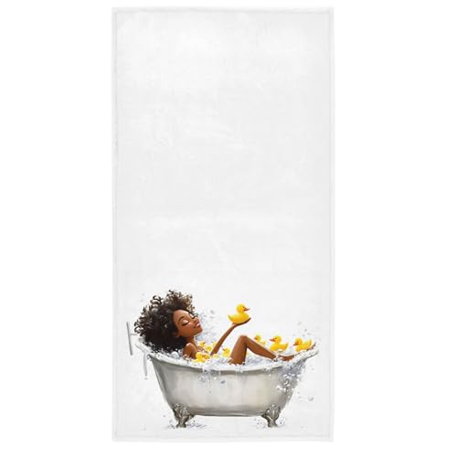 Pfrewn African Girl Bathtub Hand Towels 16x30 in, Afro American Black Girls Listen Music Thin Bathroom Towel, Ultra Soft Highly Absorbent Small Bath Towel Bathroom Decor - color: African Girl