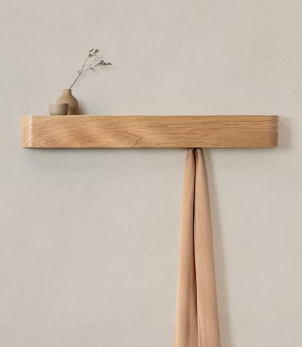 Kazai. Wall-Mounted Coat Rack 'Toke' - Modern Design Coat Rack with Hidden Wall Hooks - Solid Wood Veneer Panel Coat Hanger - Oak - color: Oak, size: 8 Hooks