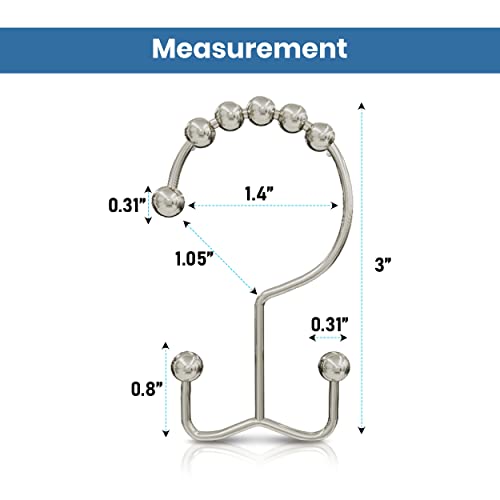 Utopia Bedding Double Glide Shower Curtain Hooks, 12 Pack, Nickel | Premium rust-resistant shower curtain rings provide reliable performance in bathrooms, guest rooms, and hotels - color: Nickel