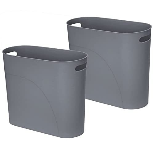 ROYFACC Small Trash Can Plastic Bathroom Wastebasket 3.2 Gallon Slim Garbage Container Bin with Handle for Home Kitchen Bathroom Bedroom Office, 2 Pack (Grey) - color: Grey